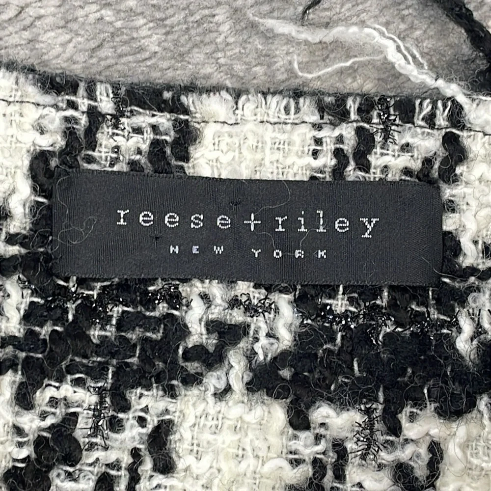 Reese + Riley Black White Check Plaid Tweed Mini Skirt Wrap Style